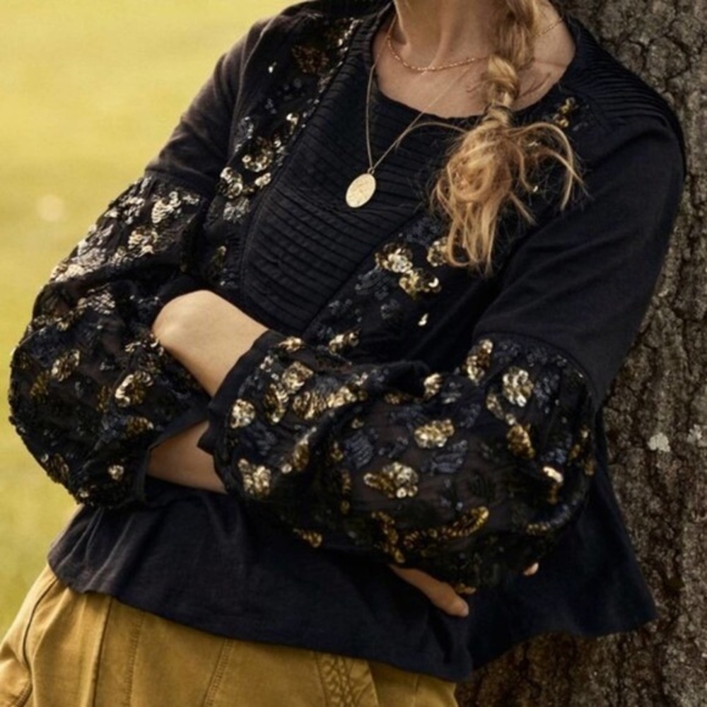 NWT Anthropologie Neale Sequined Peplum Top XS